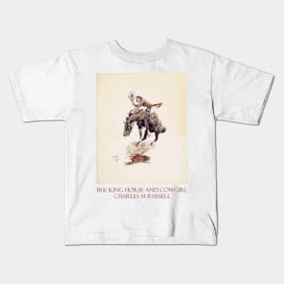 Bucking Horse and Cowgirl - Western Art by Charles M. Russell Kids T-Shirt